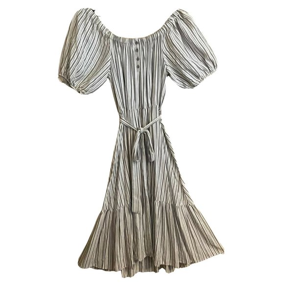 V by Violet Weekend Women Dress Large Belted Gray White Tiered Lagenlook Prairie - Picture 1 of 11